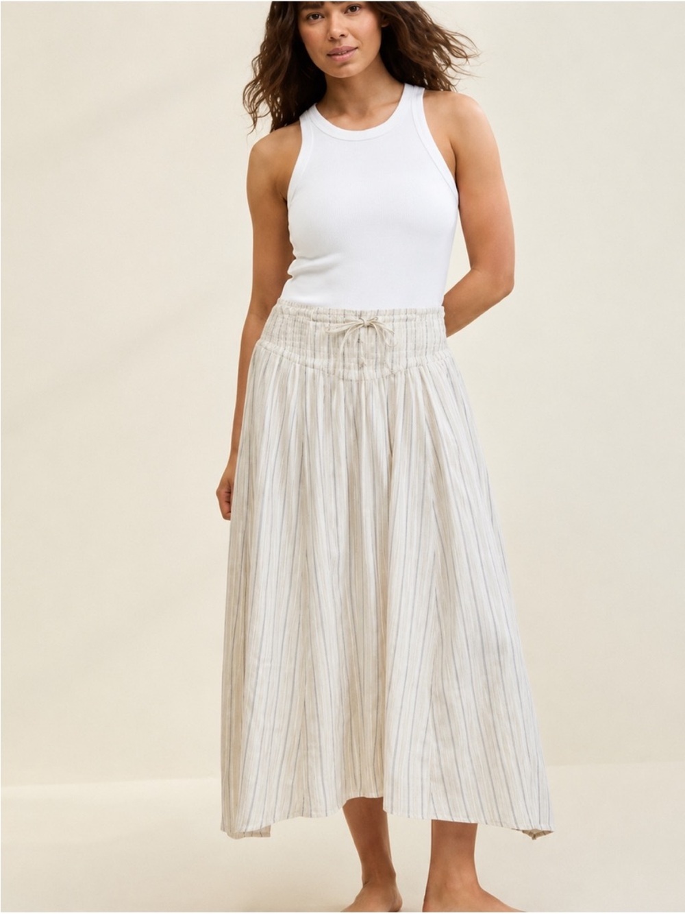 Aerie Cream Striped Corset Maxi Skirt NWOT